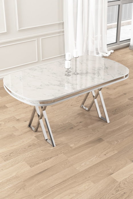 Hanah Home Mesa de Comedor Blanco Mármol y Cromo Hanah Home Mesa de Comedor Blanco Mármol y Cromo